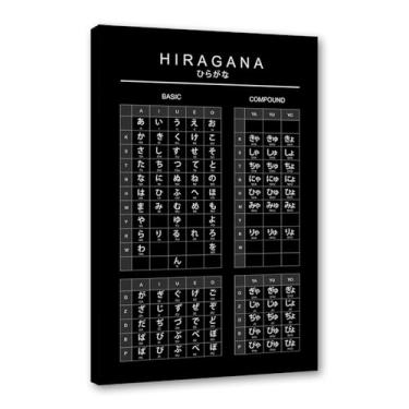 Imagem de Pôster do gráfico do alfabeto japonês Hiragana Katakana preto e branco pintura em tela educação aprender impressões escritório decoração sala de aula (SKU4,12 x 45,7 cm = (30 x 45 cm), emoldurado