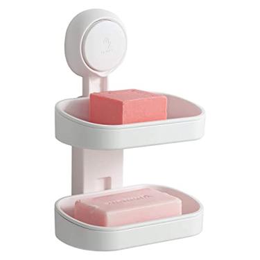 Imagem de Prateleira de Sabão com Vácuo Layer Soap Dish Suporte para Esponja Banheiro Chuveiro Pia da Cozinha Sem Furo Removível Design Oco Drenagem Rápida Arma