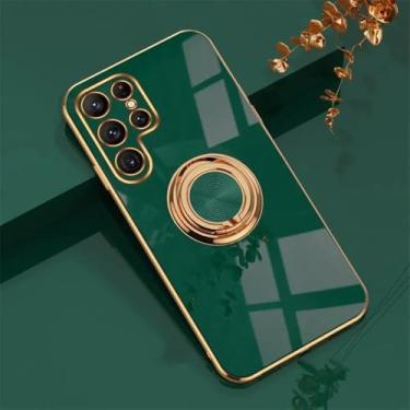 Imagem de Capa de celular de luxo com suporte de anel em TPU para Samsung Galaxy S25 S24 S23 S22 S21 S20 Note 20 Ultra Plus FE, à prova de choque, com proteção traseira, verde escuro.