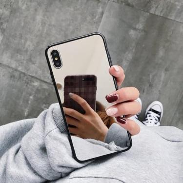 Imagem de Capa de celular espelhada com borda preta para iPhone 16, 15, 14, 13, 12, 11 Pro Max, XS, MAX, XR, capa protetora de TPU, capa espelhada para iPhone 16