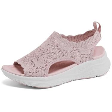 Imagem de YESWIN Sandálias femininas ortopédicas para caminhada, suporte de arco, confortável, sem cadarço, sandálias esportivas de bico aberto, para fascite plantar, verão, praia, casual, rosa, 35