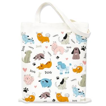 Imagem de Sacola de cachorro fofa para mulheres, meninas, bolsas de pano com alças, bolsa de animal adorável, sacolas fofas para mulheres, bolsa de compras reutilizável para viagens, compras, trabalho, academia