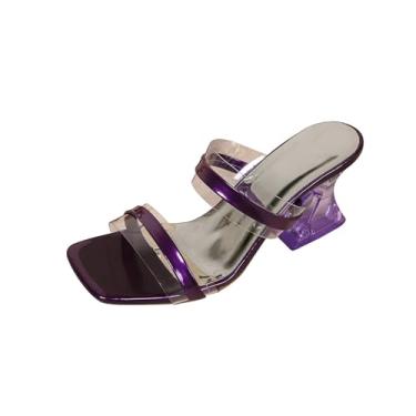 Imagem de Sandálias femininas transparentes com bico quadrado e salto grosso, para um visual casual moderno, Roxa, 38