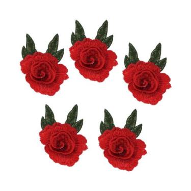 Imagem de Patches De Flores Bordadas Em Vermelho, 5, 10, 20 Peças Para Costurar 