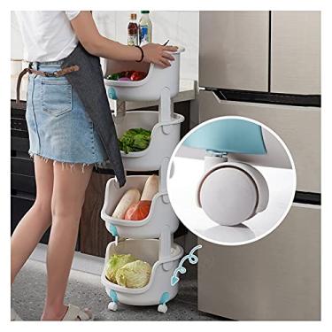 Imagem de Trolley Prateleira de armazenamento de 4 camadas, prateleiras de plástico, cesta de armazenamento redonda empilhável, carrinhos de cozinha com rodinhas para quarto, escritório, banheiro (tamanho: 4