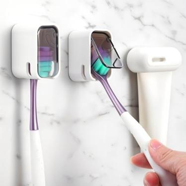 Imagem de Qianyu 3 peças de suportes de escova de dentes para banheiro, capa protetora de escova de dentes montada na parede, autoadesiva, compartimento único, dispensador de escova de dentes, organizador de