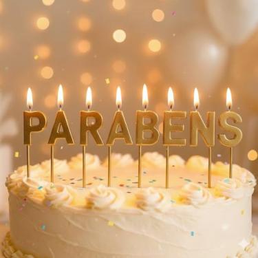 Imagem de Vela De Aniversário Design Parabéns Com 2,8Cm Silver Festas (Dourada)