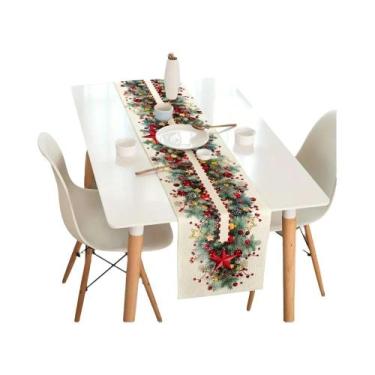 Imagem de Caminho De Mesa Guirlanda Estrela Vermelha De Natal, Decoração Festiva