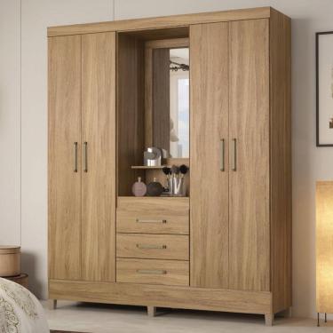 Imagem de Guarda Roupa Casal 4 Portas Com Espelho E 3 Gavetas Colombo Branco-rosa-branco
