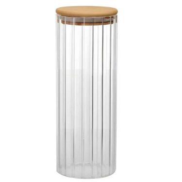 Imagem de Pote Vidro Canelado Tampa Bambu P/ Mantimento Hermético 1,5L - Qhouse 