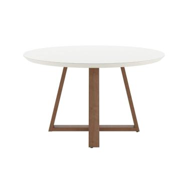 Imagem de Mesa de Jantar Redonda Bennett 115 cm Natural com Vidro Off White