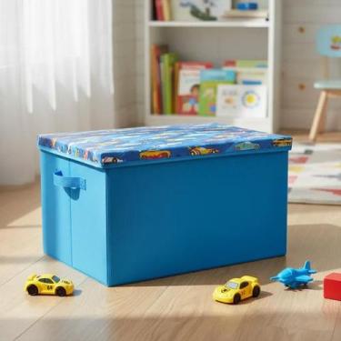 Imagem de Cesto bau azul porta brinquedo infantil montessoriana - Organicanto
