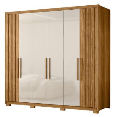 Imagem de Guarda Roupas Casal Detalhe Ripado 6 Portas 4 Gavetas Roma Madeirado/off White