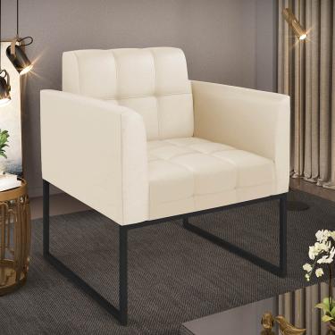 Imagem de Poltrona Sala Decorativa Elisa Base Industrial Preta Sintético PU Bege D03 - D'Rossi