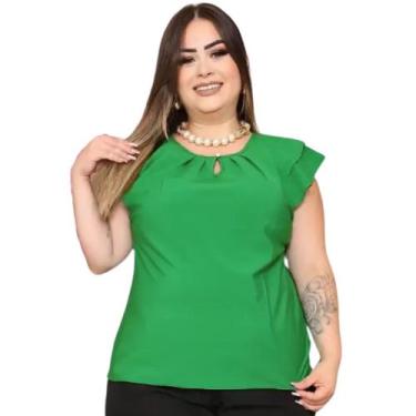 Imagem de Blusa Feminina Plus Size Social Manga Curta Detalhe Gota Botão Crepe -
