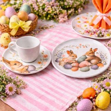 Imagem de Jogo Café Lanche 4pçs 2 Pessoas Doce Ninho Coelhinho Páscoa - Genérico