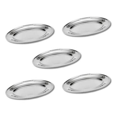 Imagem de 5 Bandejas Oval Aço Inox Rasa Travessa 21/25/30 Cm Porção Petisco - KE