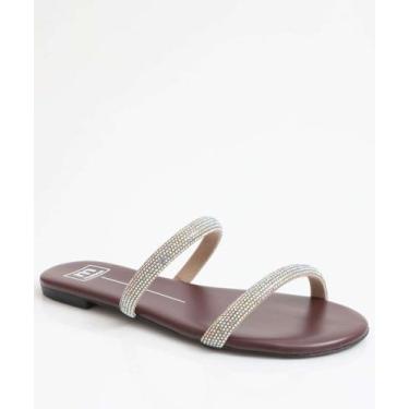 Imagem de Rasteirinha Feminina Tiras Strass Moleca Marrom-34116, Marrom, 36