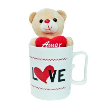 Imagem de Caneca de plástico 400ml com ursinho de poliester ventosa chaveiro - F