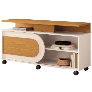 Imagem de Rack Para Sala De Estar Tv 55 Pol Com Rodízios Batel B01 Cinamomo Off White - Lyam Decor