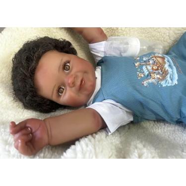 Imagem de Bebê Reborn Menino Mathues Negro Cabelo Preto 52cm Mundo Kids