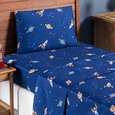 Imagem de Jogo De Lençol Carrosel Solteiro 3 Peças Infantil Estampado Divertido - Galáxia - 100% Poliéster