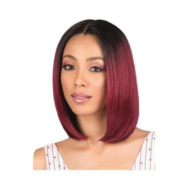 Imagem de Peruca Sintética Curta Lisa Degradê Preto Vinho Para Mulheres Estilo E