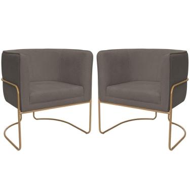 Imagem de Kit 02 Poltronas Decorativas Betina Base Aço Ouro Fosco Bouclé Marrom - Nexta Casa