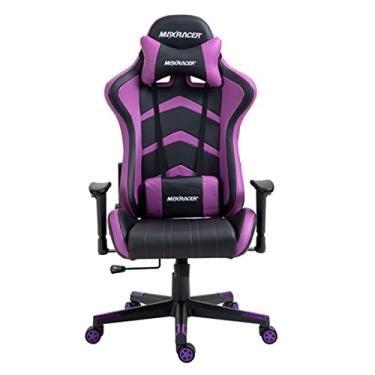 Imagem de MAX RACER - Cadeira Gamer Aggressive - Poltronas Gamer de Aço, Cadeira Ergonômica para Jogos - Até 150kg, Giratória, Braços 1D, Tecido Sintético PVC, Inclinação 180°, Almofada Cervical e Lombar - Roxa