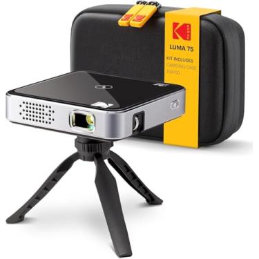 Imagem de Kodak Kit padrão de mini projetor de bolso Luma 75 Ultra – Bateria recarregável e alto-falante embutidos, HDMI/USB/microSD, alto-falante embutido, inclui tripé e estojo de viagem