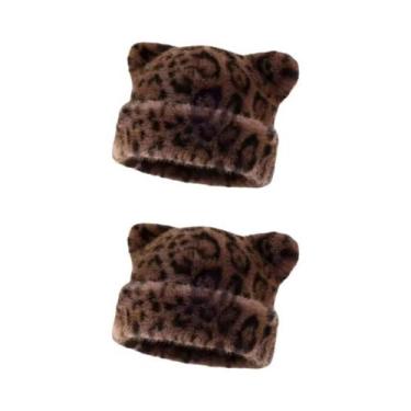 Imagem de Gorro Feminino Com Capuz De Pelúcia Estampa De Leopardo, Quente E Gros