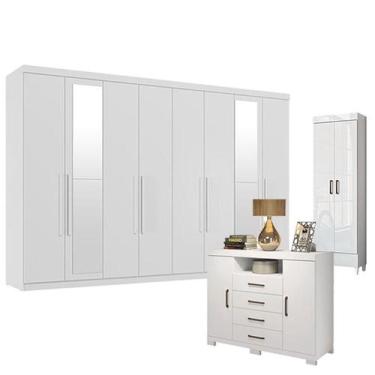Imagem de Guarda Roupa Casal New Master 8 Portas 4 Gavetas com Espelho e Cômoda 