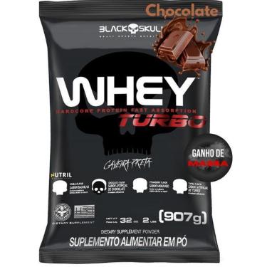 Imagem de Whey Protein Concentrado TURBO Black Skull 907G Refil Para Ganho de Massa e Força Muscu...