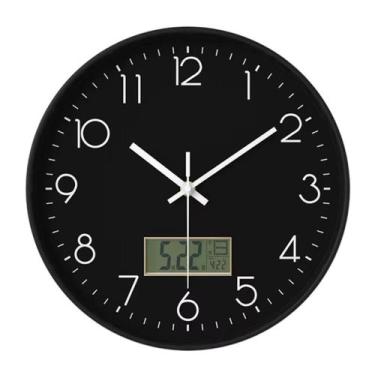 Imagem de Relógio de Parede 30cm Silencioso com Tela LCD Data Temperatura Design