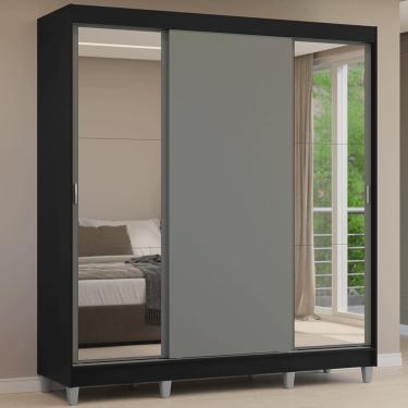Imagem de Guarda-Roupa Casal com Pés 3 Portas de Correr com Espelhos Reno Madesa P