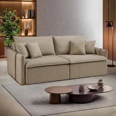 Imagem de Sofá Cama Retrátil e Reclinável 2 Lugares Pés Madeira Maciça 220cm Windsor Yescasa Bege