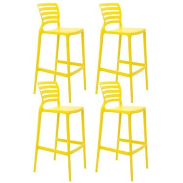 Imagem de Jogo 4 Banquetas Altas Tramontina Sofia Amarelo 50x45x104cm Bares Pubs Bancada Área Gou...