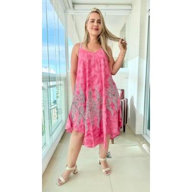Imagem de Vestido Feminino Indiano Alça c/ Regulagem e Bolsos Trapézio Plus Size