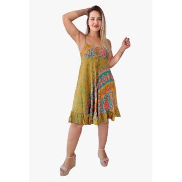 Imagem de Vestido Feminino Indiano Tipo Trapézio Alça c/ Regulagem Seda Cod 1604