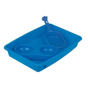 Imagem de Kit Bandeja Higiênica com Pá e Comedouro Azul - MOR