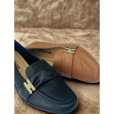 Imagem de Mocassim Comfortflex Feminino Preto e Cacau com Detalhe Dourado e Salt