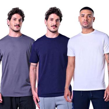 Imagem de Kit 3 Camisetas Masculinas Básicas P - Rabbitohs, M, Azul navy, Branco