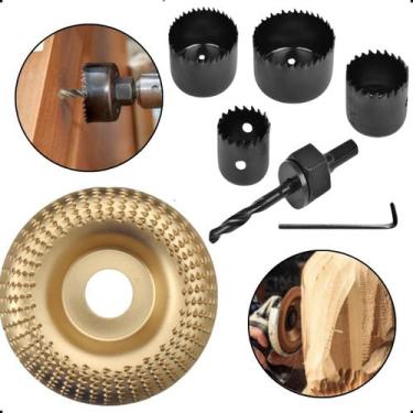 Imagem de Kit Serra Copo com Disco de Desbaste Madeira Mdf Gesso Esculpir Angula