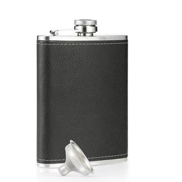 Imagem de Cantil De Couro Preto 8 Oz Com Revestimento De Toque Suave Em Aço Inox