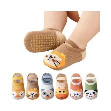 Imagem de Meias Antiderrapantes Para Meninos E Meninas, 6 Pares, Padrões De Anim