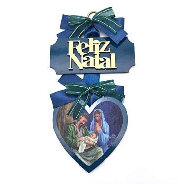 Imagem de FORNECEDOR 1 - Escapulário Pendente de Natal Coração Azul em MDF com Metal em Ouro Velho