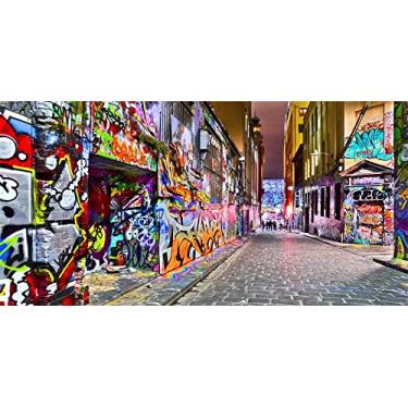 Imagem de Yeele 1,5 x 1,5 m Urban Graffiti Photography Background Street Cartoon Graffiti Wall Retro Backdrop 80 90 Fashion Hip Hop Style Backdrop Party Decoration Kids Adult Portrait Photo Shoot Studio Adereços
