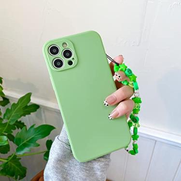 Imagem de Estojo com pingente de miçangas smiley para iPhone 12 13 11 Pro Max XR XS X 7 8 Plus SE2 Mini Bonito Cor Sólida Capa TPU, Verde, para iPhone 7 Plus