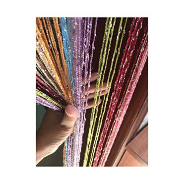 Imagem de Eyotool Cortina de porta de 1x2 m com franja rara e linha plana com franja para painel de quarto, linda faixa de borla, para casamentos, cafés, restaurantes (multicolorida)