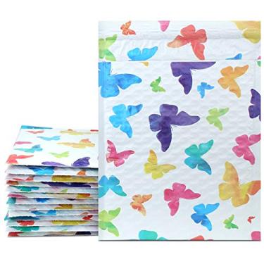 Imagem de Pacote com 25 envelopes acolchoados de bolhas de bolhas de poliéster coloridos de 15 x 25 cm da UCGOU #0, Colorful Butterfly, 6x10"